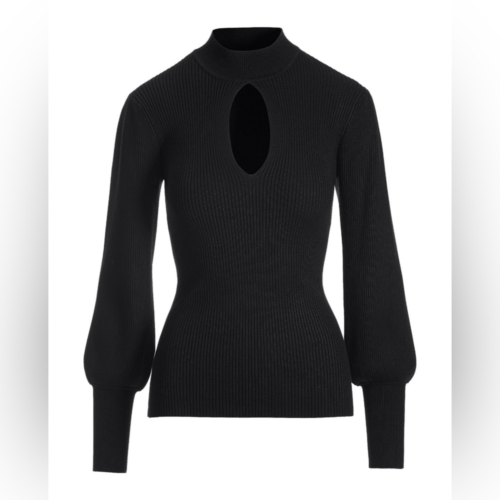 Size medium Boston Proper long sleeve black ribbed sweater with key hole.